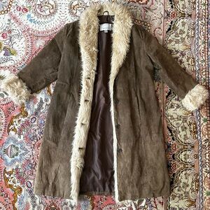 Wilson Leather Maxima Penny Lane Vintage Leather Coat with Faux Fur Trim Size 1X